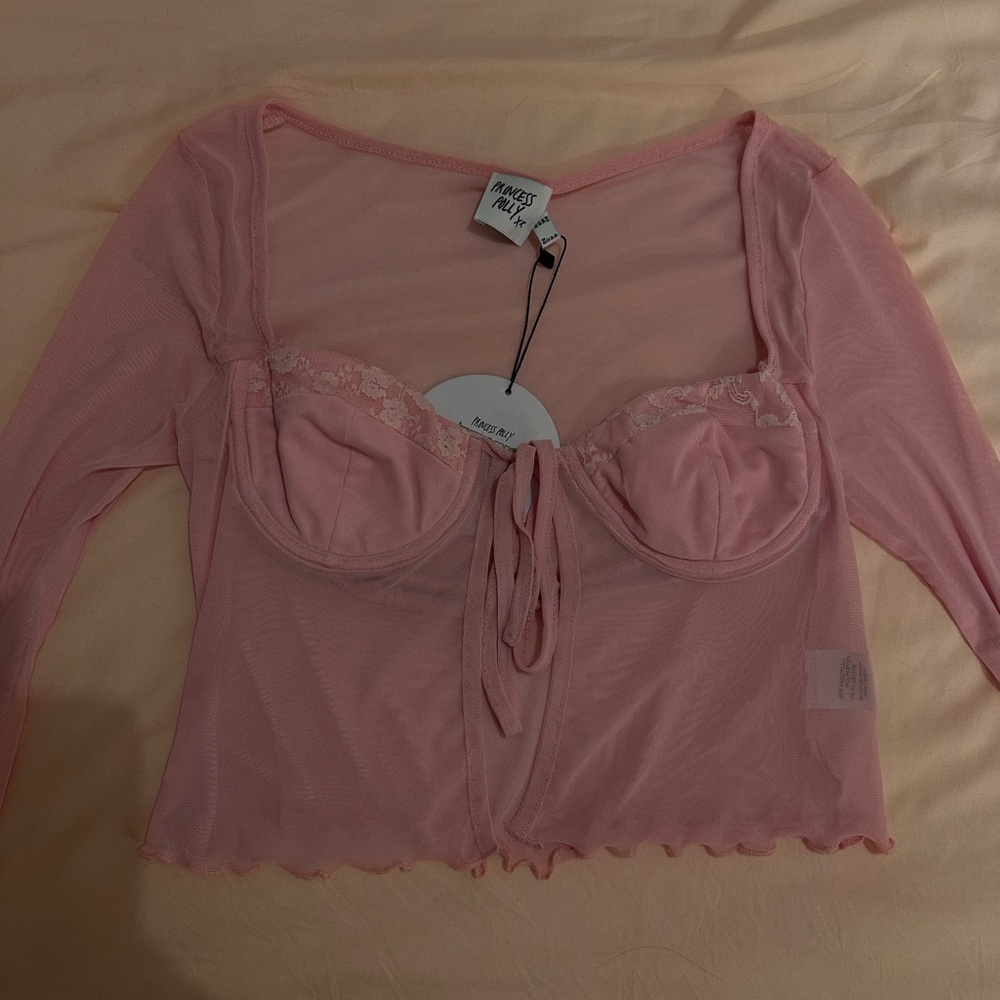 Princess Polly Pink Sheer Lace-Trimmed Top🩷